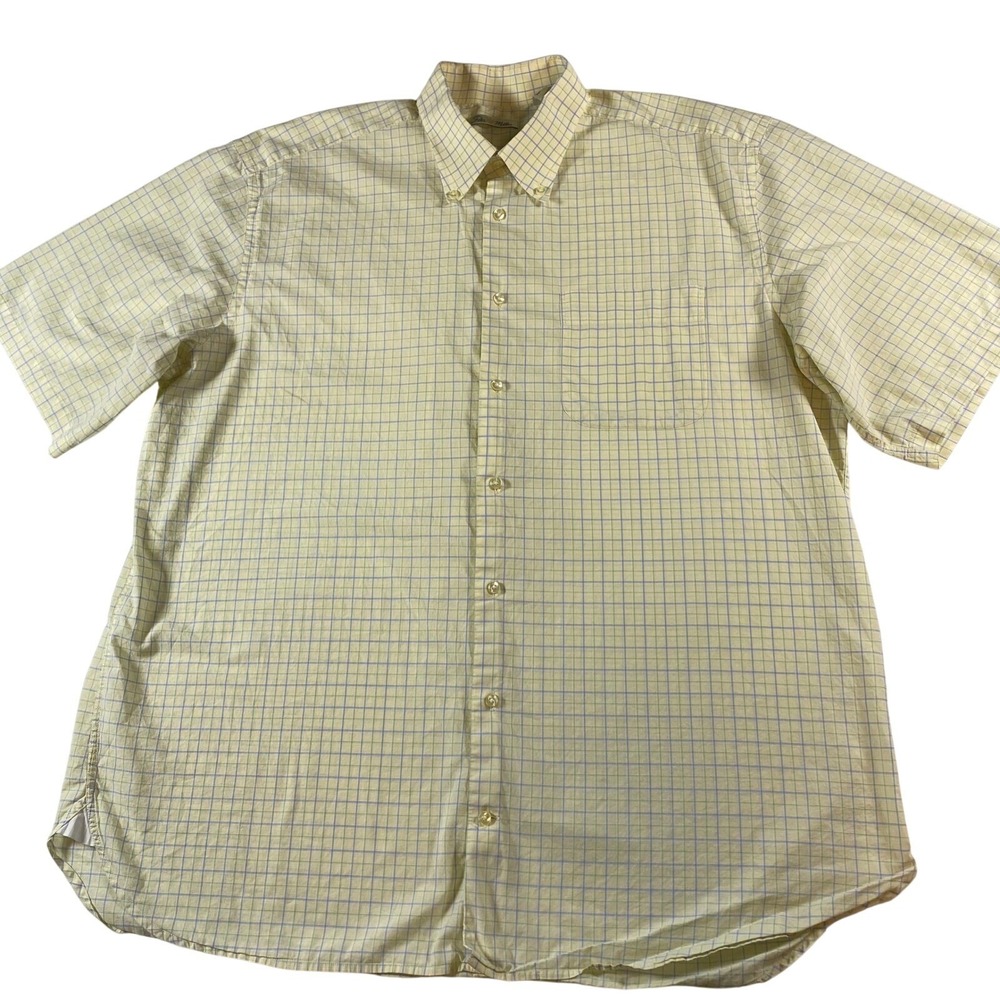 Peter Millar Mens XL Plaid Short Sleeve Button Down Shirt Yellow Blue Green